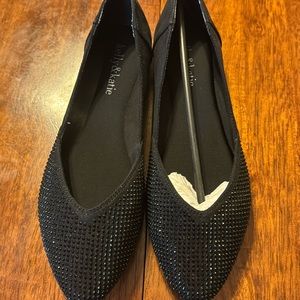 Kelly& Katie size 6 black flats with black stone sparkles on toe NWB